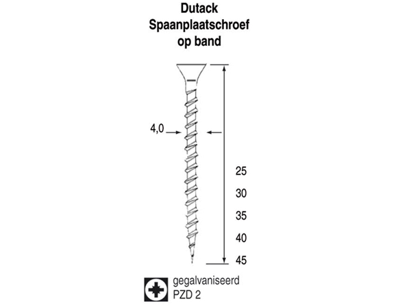 Tornillo aglomerado Dutack en banda 4.0 nk 25mm pz2 ds mil piezas - 5420001