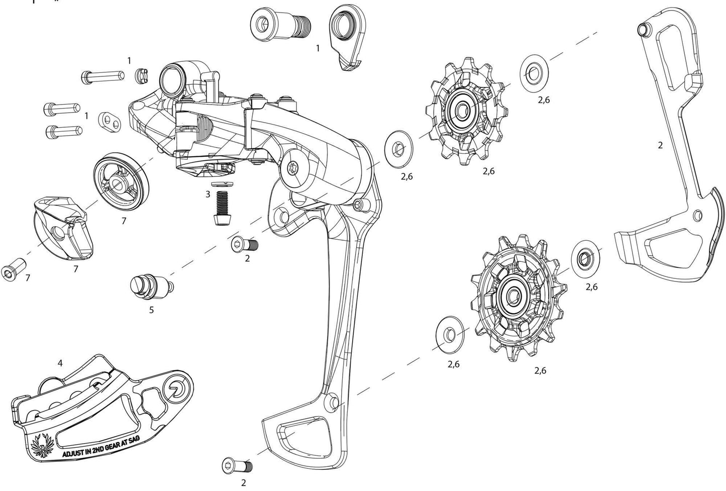 Derail posteriore SRAM. XX1 Eagle 52t Lunar Grey