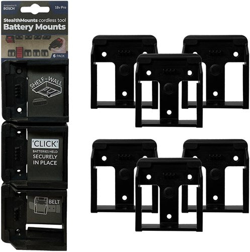 Stealth monta soportes de batería para bosch 18v | negro | 6 piezas - bm-bo18-6