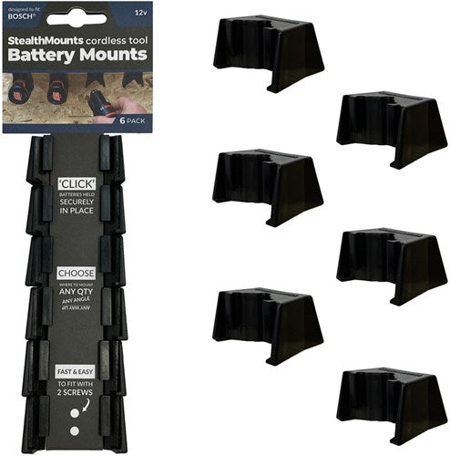 Stealthmounts bm-bo108-blk-6 soporte de batería para bosch 10.8 12v | negro | Paquete de 6 - bm-bo108-blk-6
