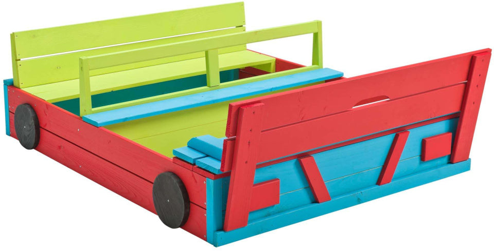 Sandbox Car 120 x 100 x 20 cm in legno verde rosso