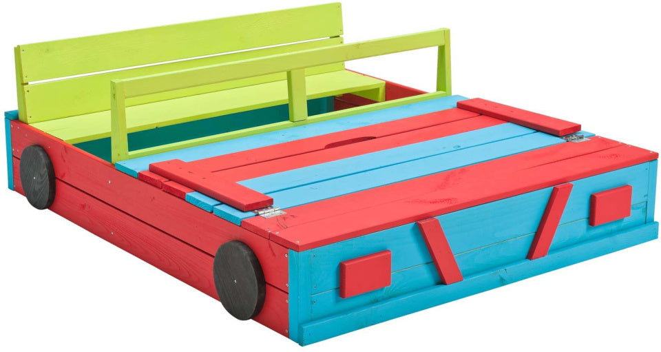 Sandbox Car 120 x 100 x 20 cm in legno verde rosso