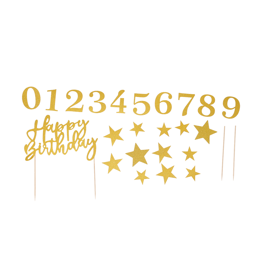 Set decorazione torta glitter oro buon compleanno 42 pezzi