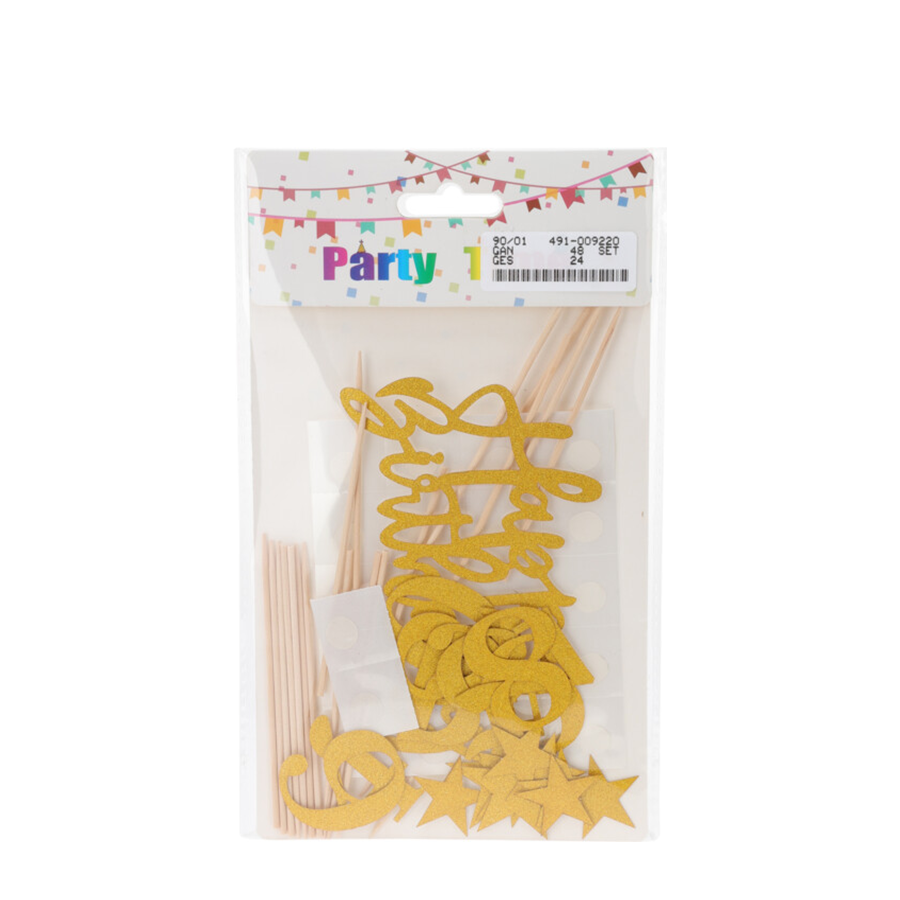 Set decorazione torta glitter oro buon compleanno 42 pezzi