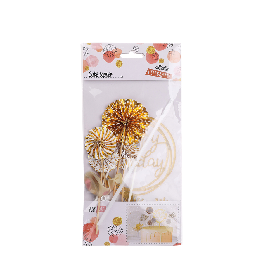 Set decorazione torta oro buon compleanno 12 pezzi