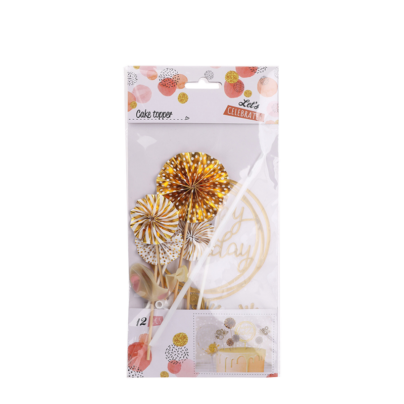 Set decorazione torta oro buon compleanno 12 pezzi