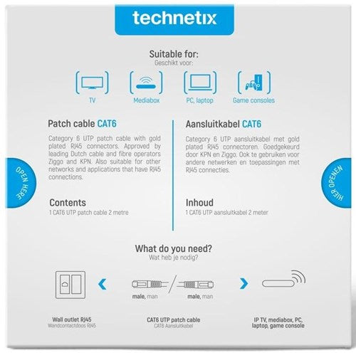 Cavo patch Technetix utp cat6 2m bianco - 2077000