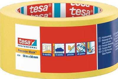 Cinta adhesiva de precisión Tesa | liso | amarillo | longitud 50 metros | ancho 50 mm | rueda | 3 piezas - 04334-00004-00 - 04334-00004-00
