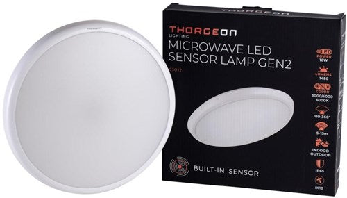 Thorgeon plafoniera led 265mm bianco 16w tri-bianco ip65 + sensore - 5017775