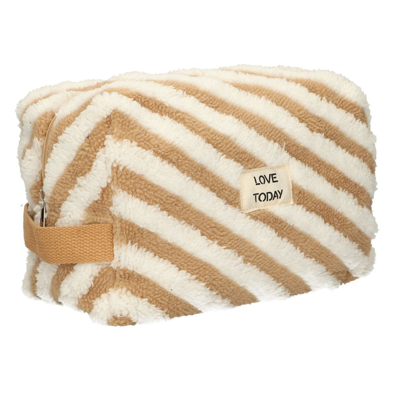 Beauty case da viaggio in spugna a righe marroni 23 cm x 13 cm