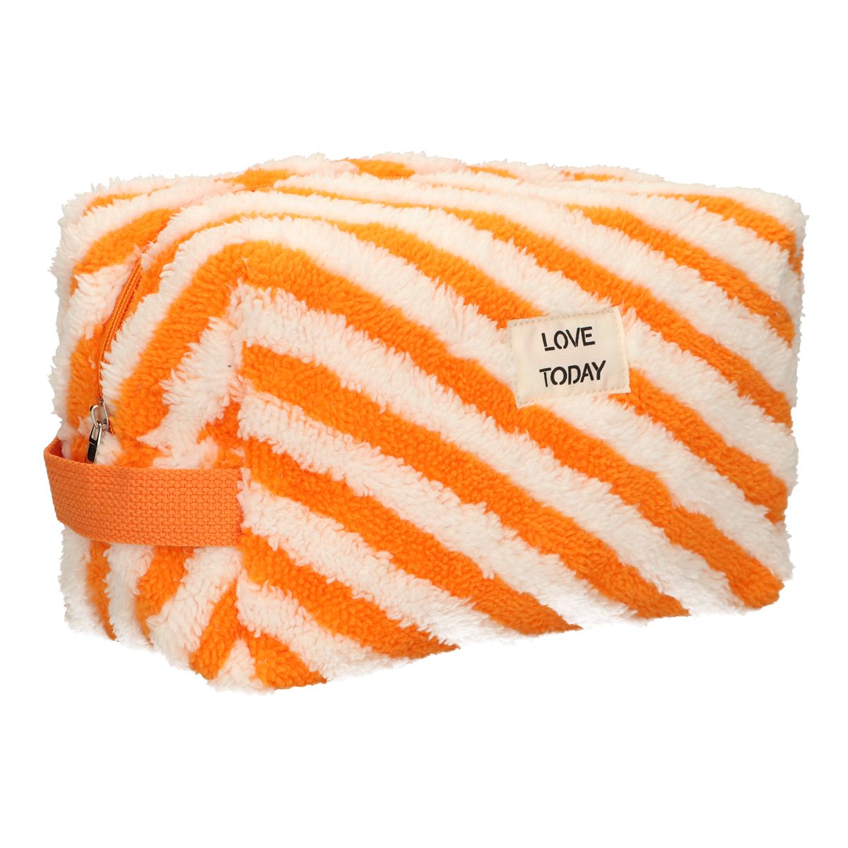 Beauty case da viaggio in spugna a righe arancioni 23 cm x 13 cm
