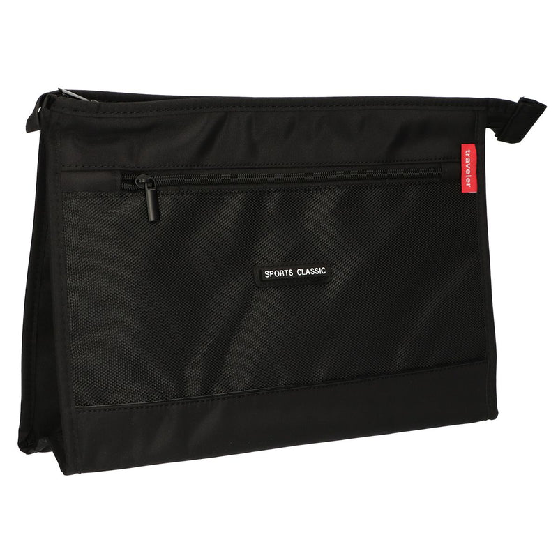 Borsa da toilette da viaggio da uomo sportiva classica nera 35 cm x 24 cm