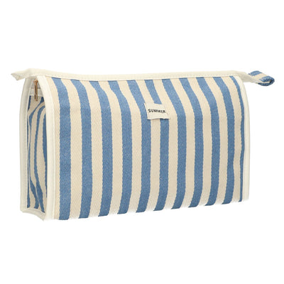 Beauty case da viaggio estivo a righe blu 29 cm x 19,5 cm