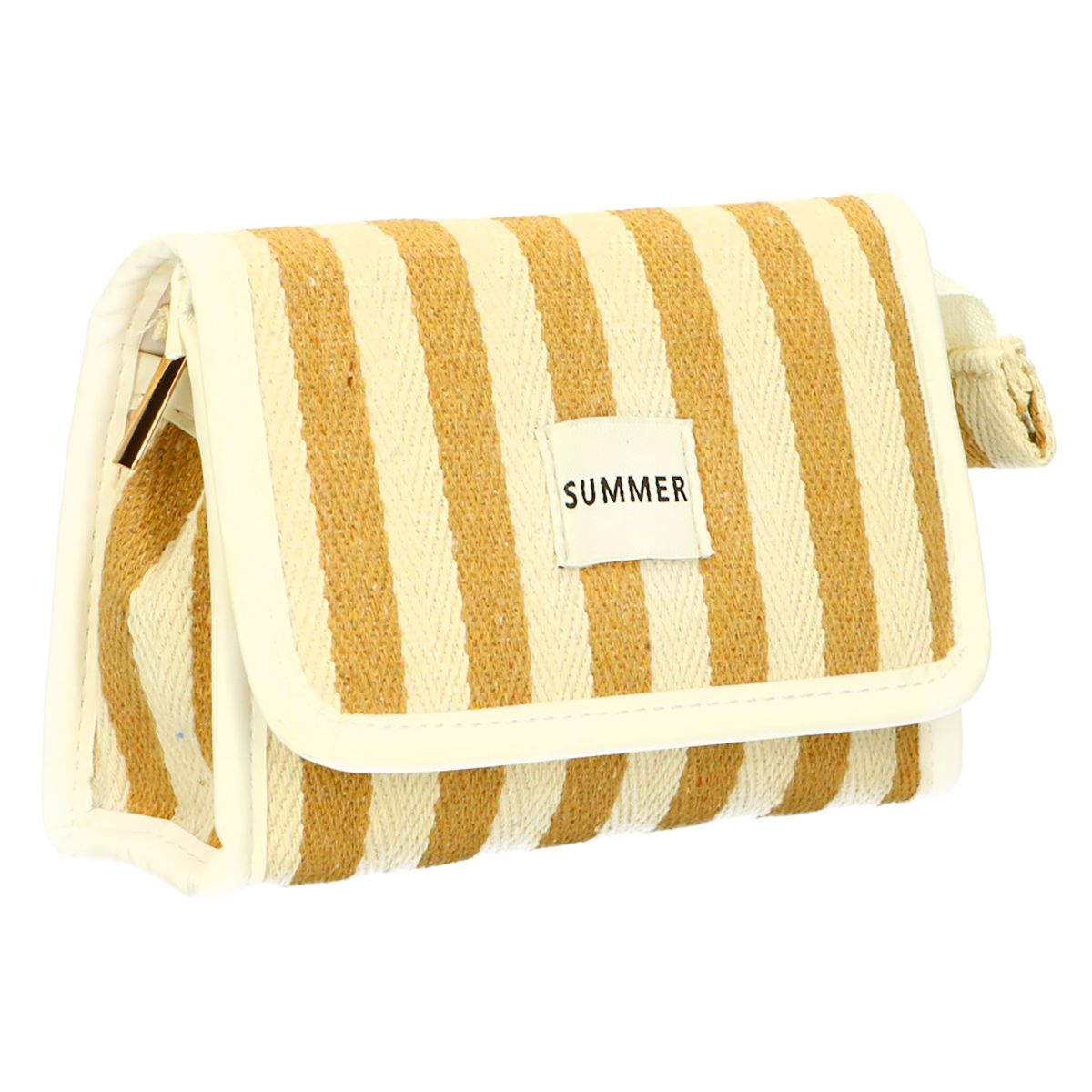 Borsa specchietto da viaggio estiva a righe gialle 17 cm x 11 cm