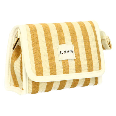 Borsa specchietto da viaggio estiva a righe gialle 17 cm x 11 cm