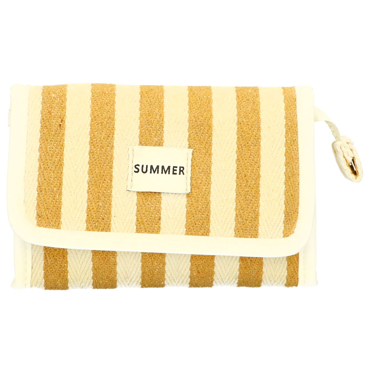 Borsa specchietto da viaggio estiva a righe gialle 17 cm x 11 cm