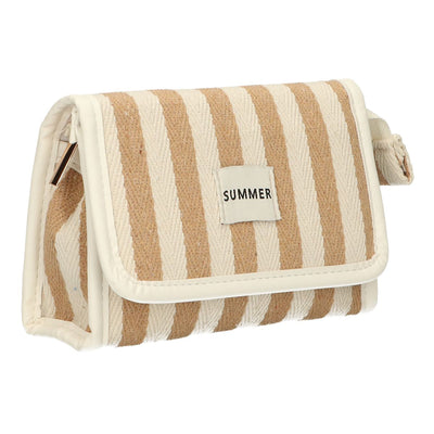 Borsa specchietto da viaggio estiva a righe kaki 17 cm x 11 cm