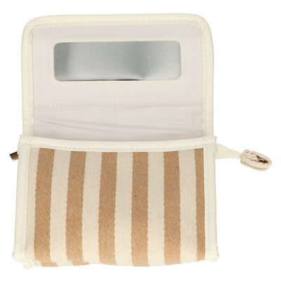 Borsa specchietto da viaggio estiva a righe kaki 17 cm x 11 cm