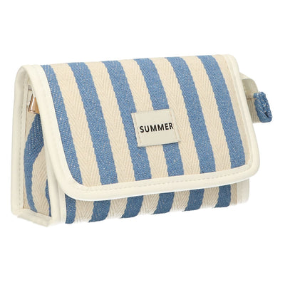 Borsa specchietto da viaggio estiva a righe blu 17 cm x 11 cm