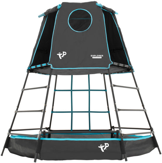 Tor de escalada de TP Toys Explorer con área de juego sombreada azul