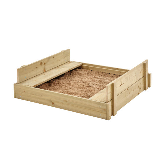 TP Toys Sandpit de madera con tapa, bancos de aluminio inferior