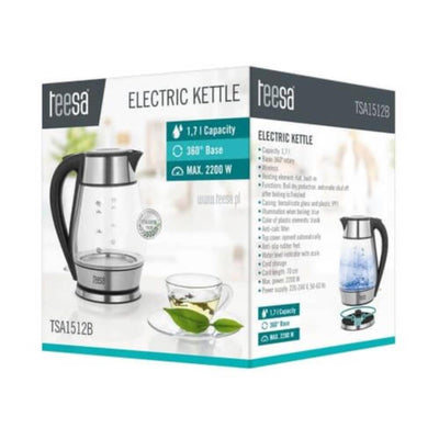Teesa tetera vidrio acero inoxidable 1,7l negro
