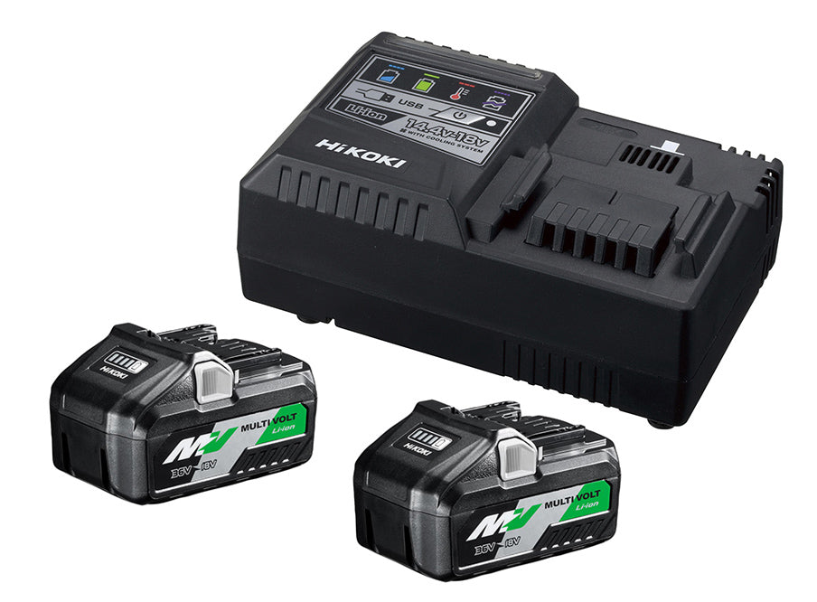 Hikoki boosterpack - 2 x bsl36b18 multivolt accu 36v 4.0ah 18v 8,0ah li-ion + uc18ysl3 snellader - uc18ysl3wb2