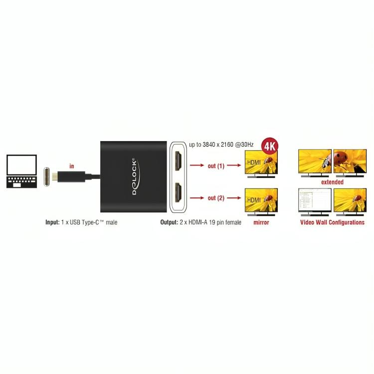 Delock USB Type-C Splitter 2x HDMI Out 4K