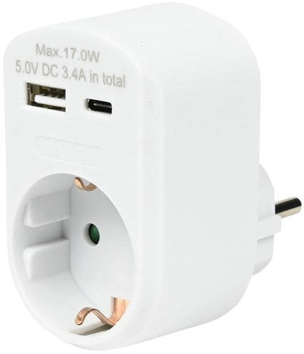 Cargador USB + USB-C blanco con adaptador a tierra 17w - 9540141