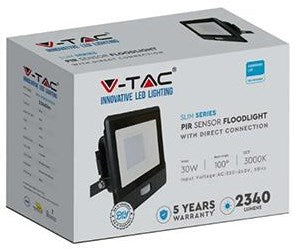 V-tac led bouwlamp | 30w | 3000k | ip65 | met sensor | body zwart - 9335220