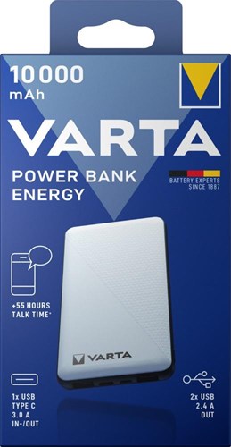 Varta Power Bank 10.000 mA argento + indicazione LED USB e USB-C - 3509010
