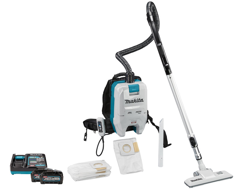 Aspirapolvere posteriore Makita vc008gm201 40v max | 2 batterie da 4,0 Ah + caricabatterie rapido | nella scatola vc008gm201