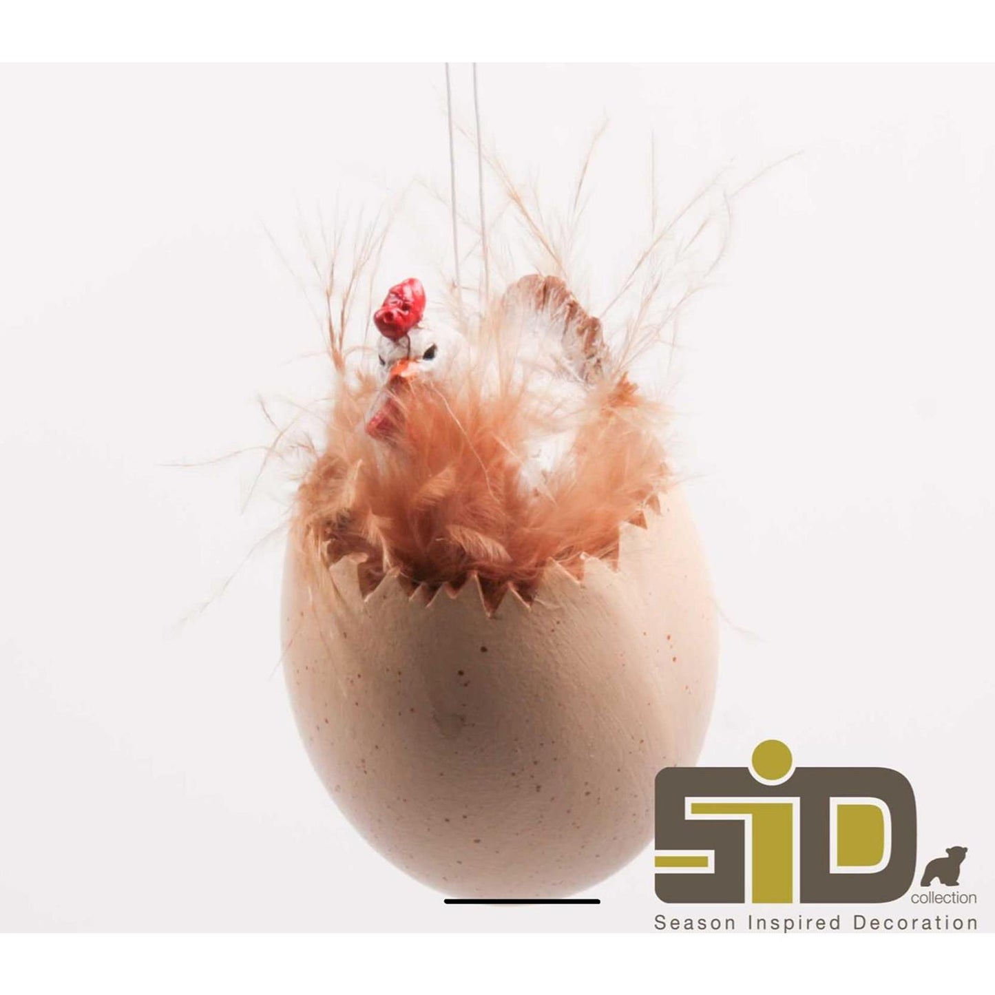 Decoración inspirada en la temporada gallina sobre huevo colgante blanco 4,5x4,5x7,5cm