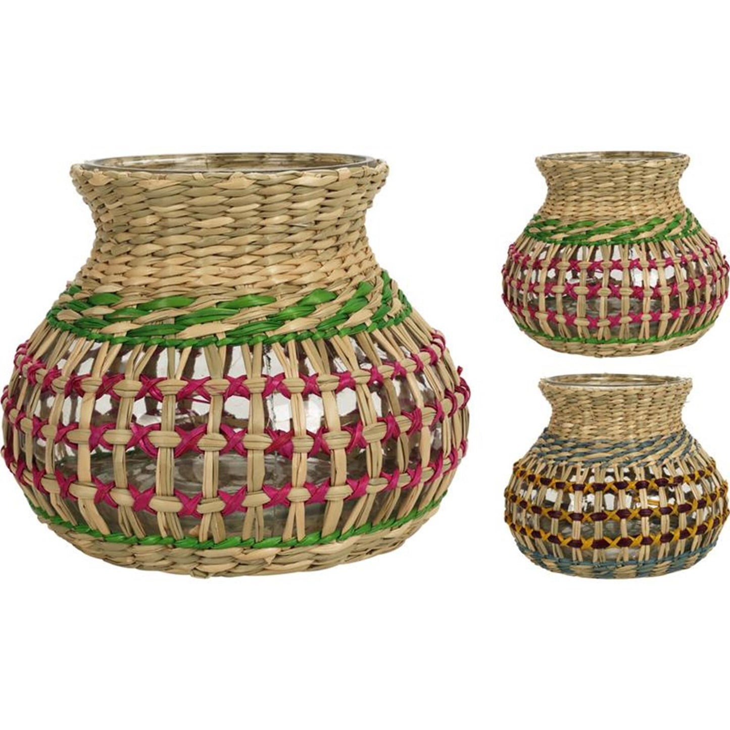 Cosydecor vaas windlicht met zeegras h15cm
