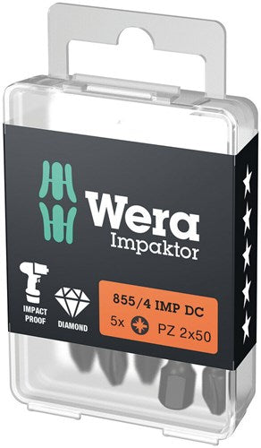 Wera 855 4 imp dc pz diy impaktor bits, pz 2 x 50 mm, 5-delig - 05057661001
