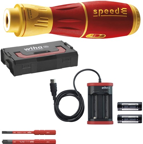 Wiha 44318 | e-schroevendraaier speede® ii electric | 7-dlg | met slimbits | 2x 1.6ah accu en usb-oplader in l-boxx mini - 44318