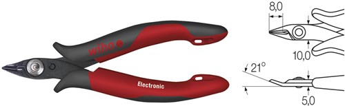 Wiha side cutter electronic, narrow, pointed head and wire clamp spring without bevel | 126mm 5 - 26813 - 26813