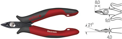 Wiha zijkniptang electronic zeer smalle, spitse kop zonder facet | 128mm 5 1 8 - 26812 - 26812