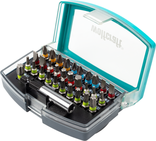 Wolfcraft - bitset 32 delig incl. bithouder - ph - pz - torx - inbus - sleufkop en kruiskop - complete bit set - 2975000