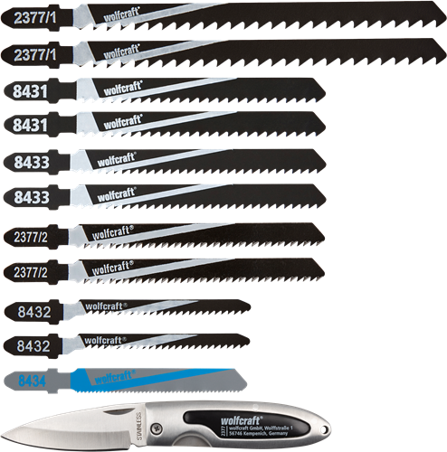 Set di lame per seghetto alternativo Wolfcraft | 12 pezzi | t-schaft | 1 set - 2377000