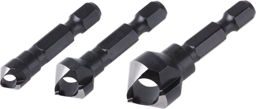 Wolfcraft - set punte per svasatori - 3 svasatori ø 8, 12, 16 mm - gambo esagonale - 4375000