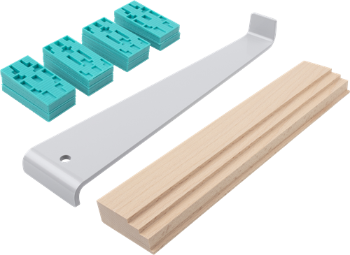 Wolfcraft - laminaat legset - complete set pvc leggen - trekijzer - slaghout - stelwiggen - 22-delig - 6931000