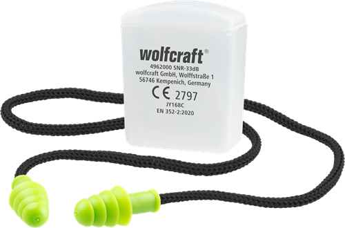 Wolfcraft earplugs | with cord | 1 pair - 4962000