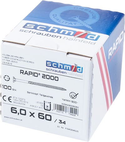 Schmid schrauben rapid2000 tx tornillo 6.0x60 100 vz - wskk8006060