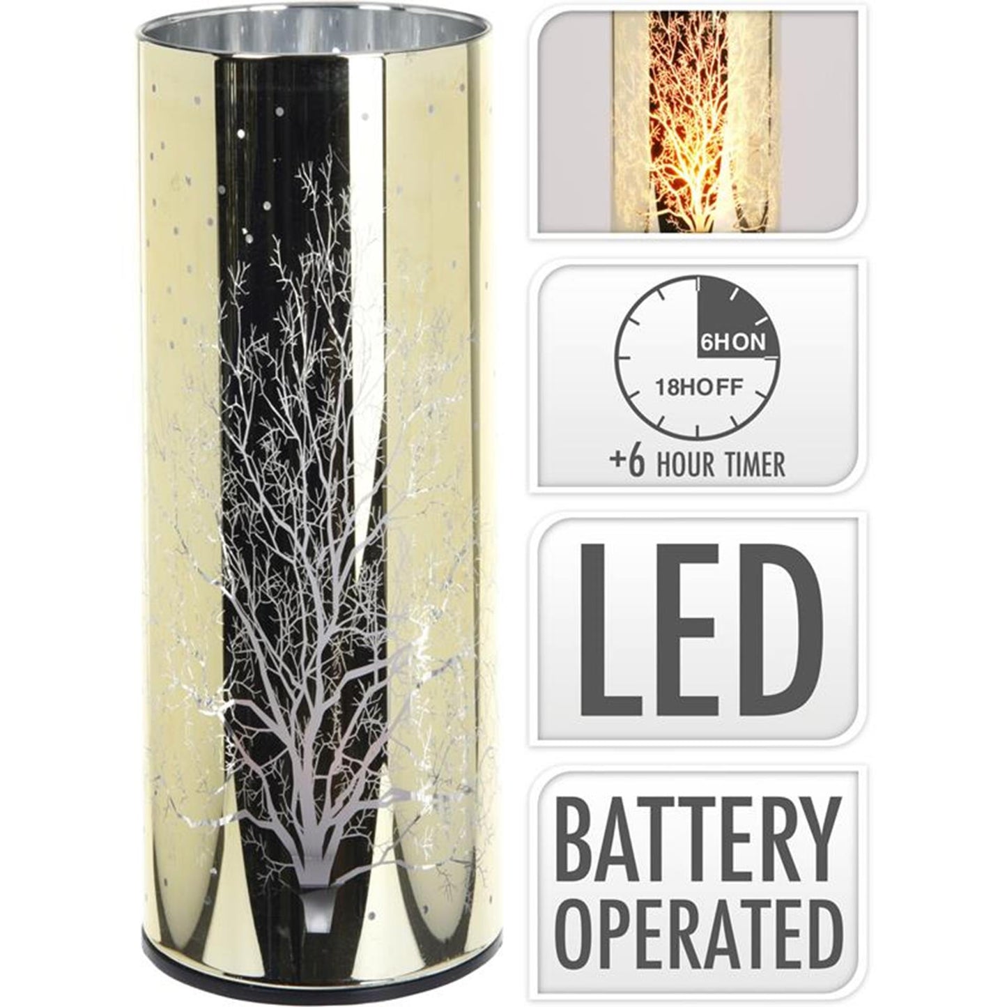 Home styling sfeerlicht glas led goud met vlam 20cm