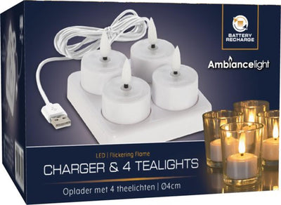 Caricatore per lo styling domestico con 4 luci da tè a LED per caricatore USB