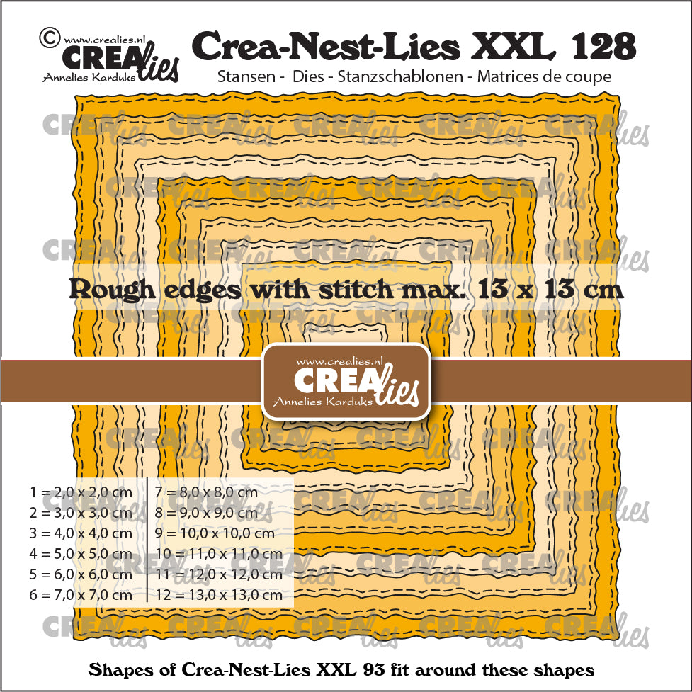 Crealies • crea-nest-lies xxl snijmal vierkanten met ruwe randen en stiklijn