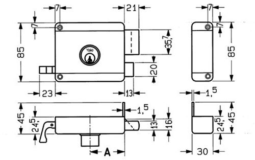 Cerradura de llanta Yale 634-635 | 1 vuelta con cilindro exterior fijo | diámetro 50 mm | dirección de rotación 2. - 7225122