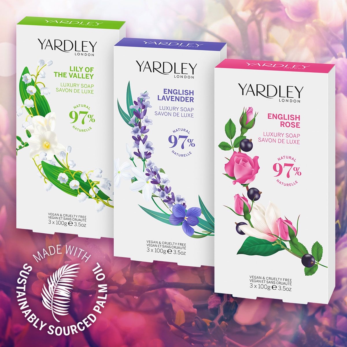 Yardley London inglés jabón Lily of the Valley 3x100gr.