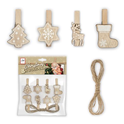 Zep kit natalizio clip in legno marrone lk39b 8 pezzi